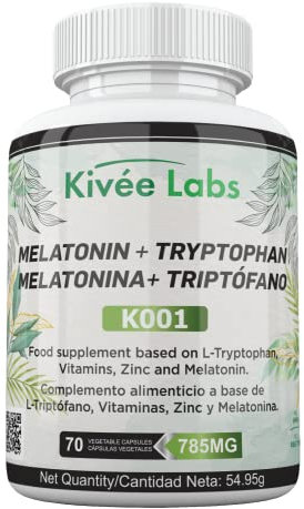 Kivéelabs 70 Cápsulas - Melatonina pura 1,9 mg - Triptófano 575 mg - vitaminas para el cansancio - vitamina b6 - pastillas para dormir - apto para veganos sin OMG - Fabricado en España