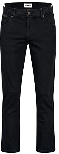 Wrangler Herrjeans, normal passform, Texas, stretchbyxor, autentiska raka jeans, denim, bomull, svart, blå, grå, w30 w31 w32 w33 w34 w36 w38 w40 w42 w44, Svart överfärg, 32W x 32L