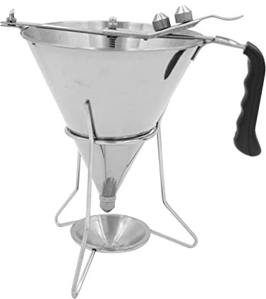 Backtrichter Teigportionierer 304 Edelstahl Kolbentrichter Fondanttrichter Pfannkuchen Teigspender Batter Trichter mit Rack und 3 Düsen Ø4/5/6 mm, Desserts Kochwerkzeuge für Zuhause Küche Bäckerei