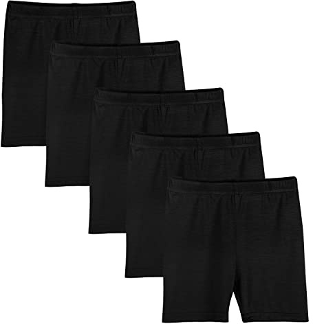 Auranso Lot de 5 Short Cycliste Leggings Filles Enfants Sport Courts pour Filles 2-10 Ans Noir 4-5 Ans