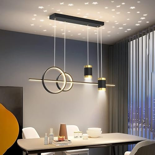 Wandun Esszimmerlampen Esstischlampe LED Pendelleuchten 45W Höhenverstellbar Designer Hängeleuchte Dimmbar Mit Fernbedienung Hängelampe Wohnzimmer Esszimmer Esstisch Küchen, Ø100 cm (Schwarz & Gold)