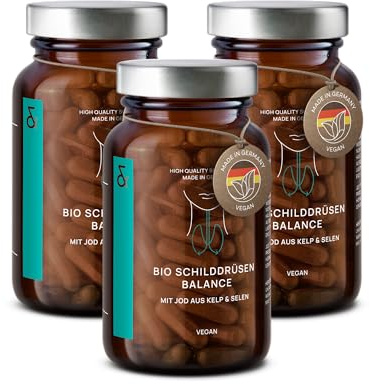 CLAV® 3er Set - BIO Schilddrüsen Balance - Jod Selen Komplex Kapseln für die Schilddrüse- aus Bio Kelp (Braunalgen) und Bio Senfsamen - Pflanzlich, Hormonfrei & Vegan - 360 Kapseln für 12 Monate