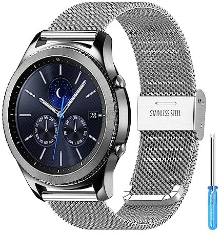 Th-some Correa para Samsung Galaxy Watch 3 45mm, 22MM Metal Acero Inoxidable Pulsera de Reemplazo para Samsung Galaxy Watch 46mm, Pulseras de Repuesto per Samsung Gear S3 Classic/Frontier