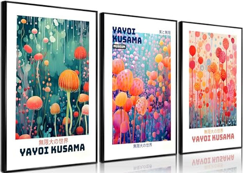 3 stampe artistiche da parete su tela Yayoi Kusama, astratte, botaniche giapponesi, immagini vintage di Tokyo, stampe per bagno, cucina, galleria, soggiorno, camera da letto, decorazione senza cornice