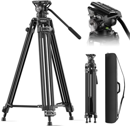 SIRUI 73 Video Tripod with Fluid Head, Camera VideoTripod with Quick Release Mechanism, Heavy Duty Aluminum Alloy Tripod for DSLR Camera Camcorder, Max Load 22lbs/10kg, AVT-11