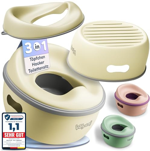 Valy&Oli® 3in1 Töpfchen für Kinder - Toilettensitz Kinder & Hocker- Ergonomisch, Bequem & Vielseitig - Leicht zu reinigen & sicher - Potty & Tritthocker Kinder - Ab 18 Monaten - Beige