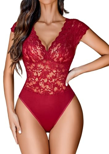 Avidlove Lace Body Suits for Womens Sexy V Neck Tank Top Body Suits Going Out Tops Snap Crotch One Piece Teddy
