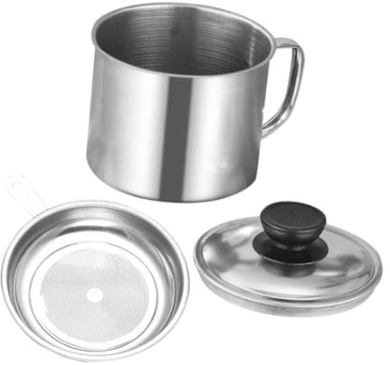 POPETPOP L'olio può filtrare il serbatoio Container grasso bottiglia di olio da cucina pentola per la conservazione dell'olio da cucina barattolo di grasso Acciaio inossidabile Argento
