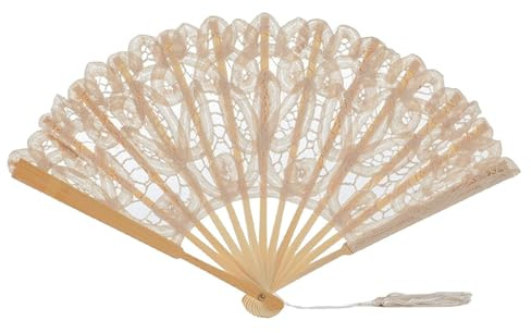 Éventail en Dentelle, éventail à Main - Éventail Pliable en Dentelle de Coton - Éventails décoratifs en avec Nervures pour Spectacle, Danse, Mariage, église, fête et Cadeau