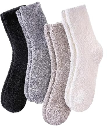 InfiniZer 4 Pairs Fluffy Womens Socks, Soft Fuzzy Winter Warm Socks, Cozy Thermal Bed Socks for Ladies, Comfortable Gift for Christmas & Mother’s Day, Size UK 4-8