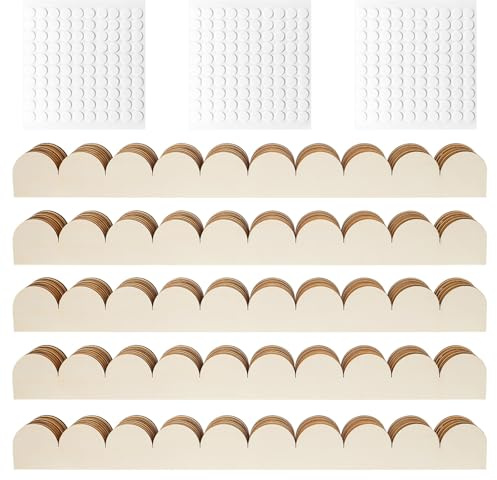 Sixfolo 50 Piezas Moldura de Madera Decorativa Ondas 40 x 4 cm Listón Madera Festoneada Sin Terminar Moldura madera Pared con Puntos Adhesivos para Gabinete,Estante,Ventana,Puerta