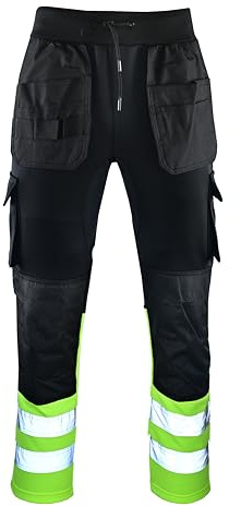 MS9 Men’s Hi-Vis Viz Fleece Cargo Work Trousers High Visibility Joggers Workwear Pants