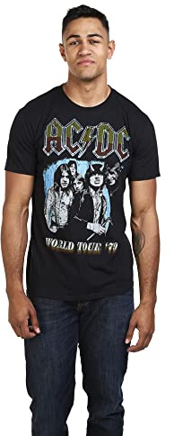 AC/DC Camiseta World Tour 79 para Hombre, Negro (Black Blk), L