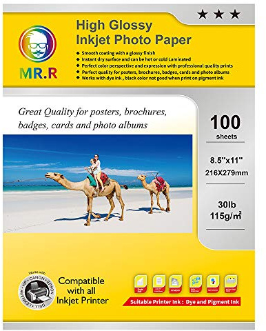 MR.R Single Side High Glossy Inkjet Photo Paper Letter Size 8.5x11 with 100 sheets per pack 115gsm 30LB