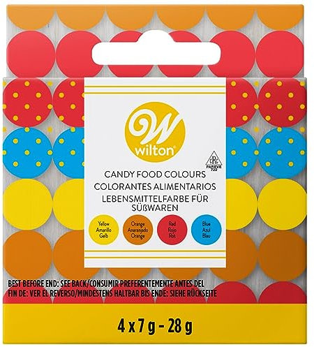 Wilton 4-tlg. Gel-Lebensmittel-Farbset, 28 g (Gelb, Orange, Rot, Blau)