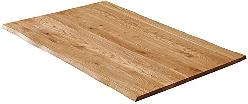 SAM Tischplatte 120x80 cm Seattle, Eichenholz massiv, stilvolle Baumkanten-Platte, Unikat aus Wildeiche