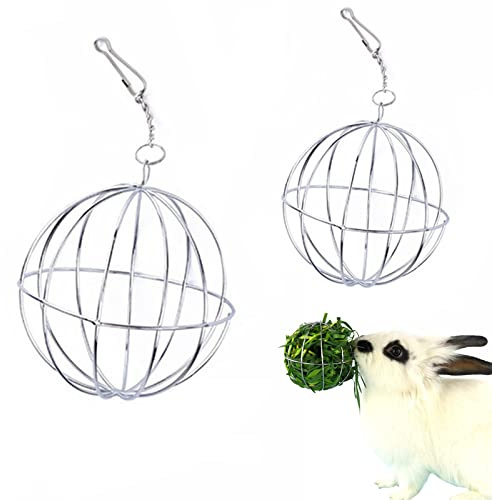 通用 2 Pieces Stainless Steel Rabbit Hay Feeder Hay Ball Pet Hay Rack Bowl Accessories for Guinea Pig Small Animal Pet