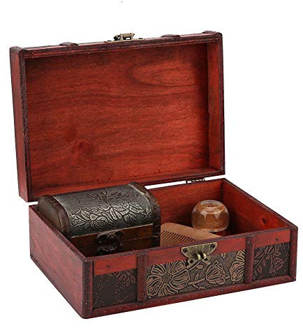 Caja de Almacenamiento de Madera Vintage, Organizador de Joyas de Tamaño Pequeño, Caja de Almacenamiento Retro, Joyero de Madera Decorativo Vintage, Cofre del Tesoro de Joyería(Loto con cerradura)