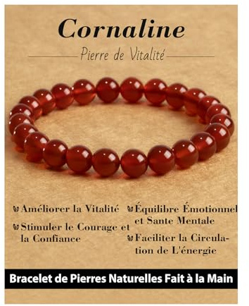 Landorilo Bracciale in Pietra Preziosa Naturale Fatto a Mano 19 cm Elastico per Donna Uomo, 8MM Pietre Gemme Rotonde Altamente Lucide Bracciali Yoga, Braccialetti Chakra Calcedonio Rosso