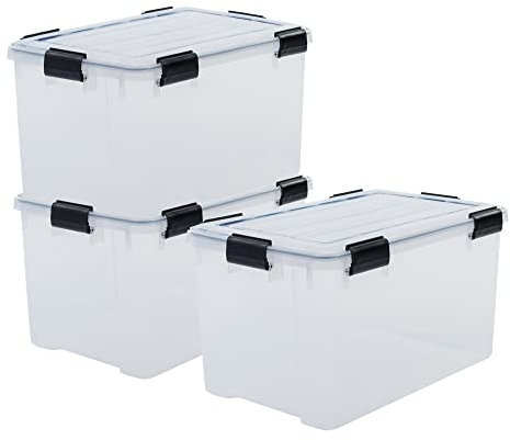 Iris Ohyama Luftdichte Kunststoff-Aufbewahrungsboxen mit Deckel, 70L, 3er-Set, Transparent, Hermetischer wasserdichter Verschluss, Robust Schnappverschlüsse, Stapelbar, Staubschutz, BPA-frei, DDAT-LD