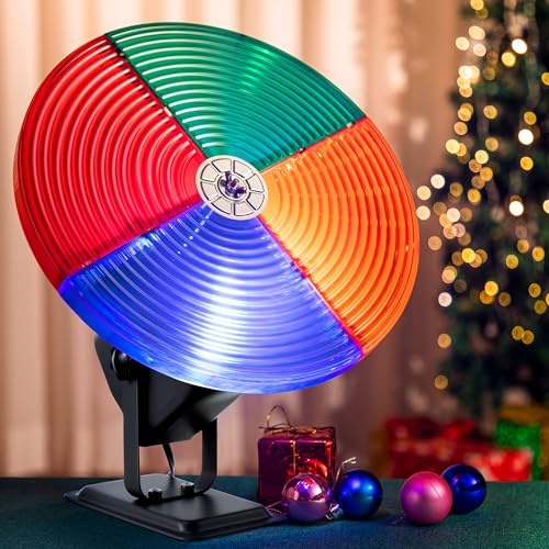 Meonum Color Wheel for Christmas Tree with E27 LED Light, Quiet Smooth Rotating Color Wheel for Vintage Silver Tinsel Christmas Tree Decor Retro Indoor Holiday Decor, Patent Design Pending