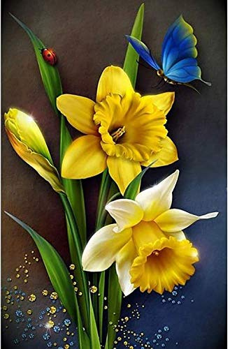 DIY Pigment by Numbers Canvas Oil Painting Kit for Adults,Yellow Daffodil Acrylic Paint by Numbers Drawing Paint Brushes Home Wall Decor Arts Craft Gift 16x20 inch
