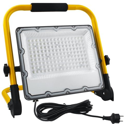OUSIDE Foco de Trabajo LED 100W, Portátil Luz de Construcción con Cable de 4M,10000 LM 6500K Luz Blanca,Enchufes Schuko,IP66 Impermeable para Usar en Exterior,Obras,Taller