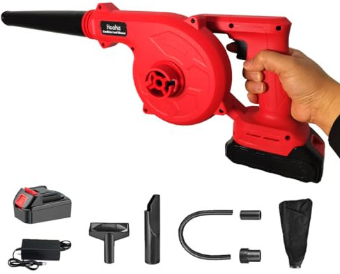 Hooha 21V Laubbläser Akku, 3000W Akku Gebläse, 10m/min, Schnurlos Akku Laubbläser Drehzahlregelung für Rasenpflege, Laubblasen, Auto- und Eckenreinigung (Batterien Enthalten)