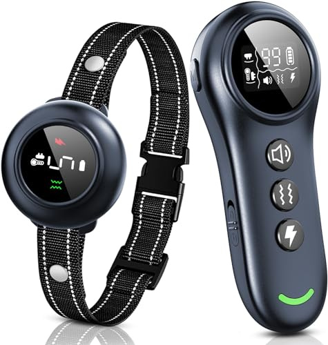 2-in-1 Dog Shock Collar & Dog Bark Collar - Smart Anti Barking Dog Training Collar with 5 Adjustable Sensitivity & 3300FT Remote for All Breeds IP67 Waterproof E-Collar