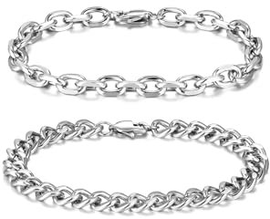 Jovivi 2 Stück Armbänder Herren Edelstahl Panzerarmband Gliederarmband Männer Kubanisches Armband Silber Mode Schmuck