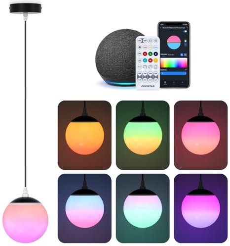 Aigostar - Lampada a Sospensione Intelligente LED con Bluetooth Mesh, Compatibile con Alexa, Controllo Colore a Doppia Zona, 8W, 800LM, 2700K-6500K e RGB Dimmerabile, per Soggiorno e Camera da Letto