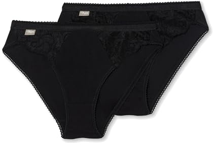 Playtex Slip Mini Cotone & Pizzo Donna x2, Nero, 6/XXL