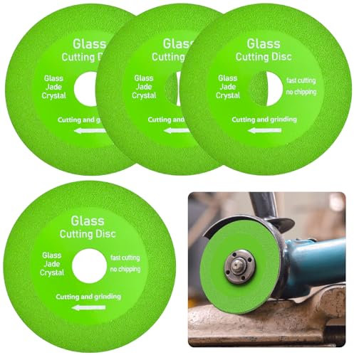 NAROSEBE 4 Pcs Disco Corte Cristal 100mm para Vidrio, Diamante para Cortar Cristal DiscosRadial Pequeña para Amoladora Angular, Cerámica, Azulejos, Corte y Pulido + 4 Arandelas Reductora
