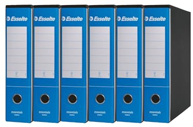Esselte ESSENTIALS G75 Registratore con Custodia, con Meccanismo a Leva, in Formato Protocollo, 23x33cm, con Dorso da 8 cm, Azzurro, Conf.da 6 pezzi, 390775800