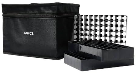 Vokiuler Marker Organiser Case for 120 Markers, Storage Bag with Bottom Slots, Sturdy Carrying Bag with Handle for Kids Drawing Lovers, Black