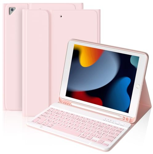 BQSS Clavier Coque pour iPad 10.2 9th 2021/8th 2020/7th 2019/Pro 10.5/Air 3, AZERTY Français Amovible Clavier Bluetooth sans Fil Etui, avec Stylet-Fente(Crayon Non Inclus)