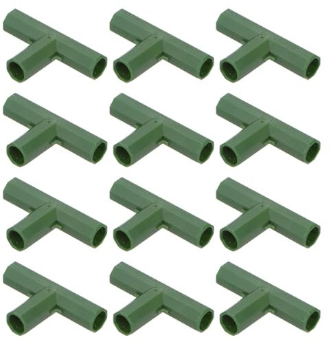 M METERXITY 12 Pièces 11mm Connecteurs de Construction de Cadre de Serre, Raccord de Tuyau Plat 3 Voies pour Treillis de Raisin/Abri Pare-Soleil, Accessoires de Serre [Vert]