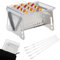 FZYCOM Portable BBQ Grill with 5 Pcs Barbecue Forks, Charcoal, Silver, Stainless Steel, Foldable, Indoor & Outdoor, Camping, Travel