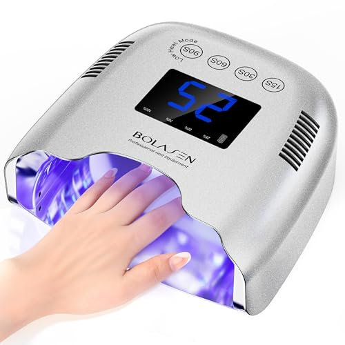 BOLASEN Wiederaufladbare Schnurlose UV Lampe für Gelnägel, 54W UV Lampe Nägel mit Metallreflektor, Tragbarer Wireless LED Nagellampe,Professionelle Nagel Lampe Nageltrockner für Salon & Zuhause-Silber