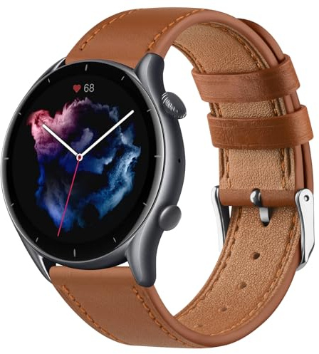 Mugust för Amazfit GTR 3-armband, 22 mm läderarmband för Amazfit GTR 3 Pro, GTR 4, GTR 47 mm, GTR 2, GTR 2e, Amazfit Balance, Amazfit Stratos, Stratos 2/2S, Stratos 3, Amazfit Pace (brun)
