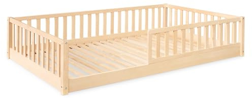 Ehrenkind® Bodenbett Buche Livo | FSC Zertifiziert | Kinderbett mit Rausfallschutz | Massivholz 200x120 cm Natur | Bodenbett 120x200 Kinder Bett
