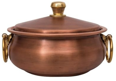 MEIZHITU Pentola Calda Cinesi Pentola in Rame Stile Shabu Pentola con Coperchio E Manici Tradizionale Pentola in Rame Adatto per La Cena Familia(22cm)