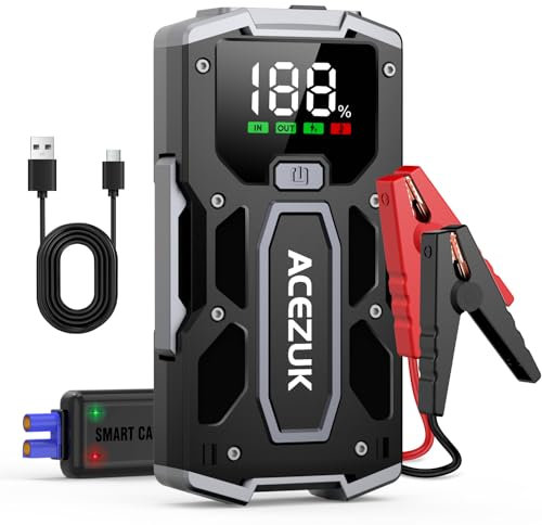 ACEZUK Battery Jump Starter Pack 5000A Car Jump Starter 12V 8-in-1 Car Battery Booster Pack Up to 7.0L Gas & 5.5L Diesel Engines Power Bank with Flashlight,Large Screen,Jump Leads