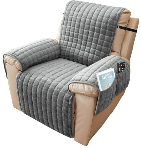 SEMGABO Funda protectora para sillón relax, sillón de televisión, con reposabrazos, con bolsillos y banda elástica, protección contra suciedad y arañazos, color gris oscuro, 1 asiento (53 x 190 cm)