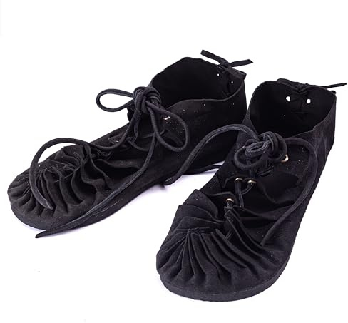 SOLNIT - Sandalias romanas con cordones, estilo medieval, zapatos tipo bota de cuero, sandalias vikingas para mujer, sandalias de verano hippies, para playa, unisex, para vacaciones, Negro , 38 EU