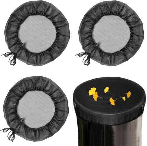 Water Butt Fine Mesh Rain Barrel Cover Screen Filter with Drawstring, 3 Pcs Adjustable Rain Barrel Net Cover, 55 Gallon Drum Lid Cover, for Preventing Fallen Leaves Debris Objects in Outdoor Garden