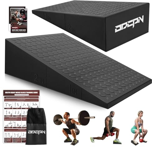Squat Wedge Block, 2 Pcs Non-slip Heel Elevated Squat Wedge for Weightlifting Workout with Storage & Training Poster, Slant Board for Squats to Improve Squat Mobility Balance & Strength Performance