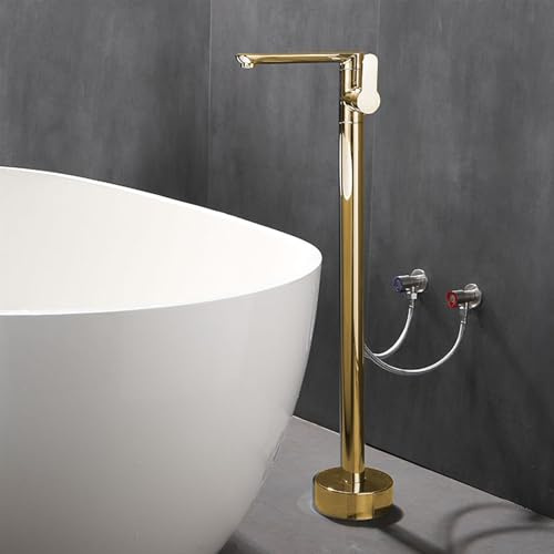 HXYhydrypd Robinet de Baignoire Autoportant, Rotation à 360°, Régulation de la Chaleur et du Froid, Robinet de Baignoire sur Pied pour la Décoration de la Salle de Bain(Gold)