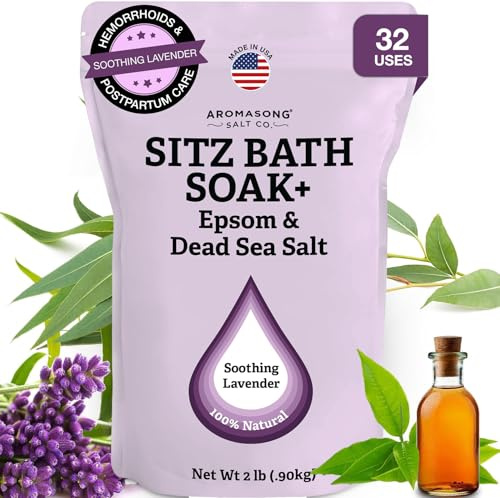 Aromasong Sitz Bath Soak 2lb – Sitz Bath Salt for Hemorrhoid & Postpartum Care – Dead Sea & Epsom Salt Soak with Lavender, Chamomile & Tea Tree – Natural Sitz Bath Salts – Made in USA