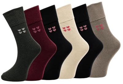 ARG 6 PAIRS WOMENS NON ELASTIC DIABETIC SOCKS LADIES EASY GRIP LOOSE SOFT TOP COTTON SOCK FOR SWOLLEN FEED ODEMA FRIENDLY UK 4-8 (Cotton, Four Harts)